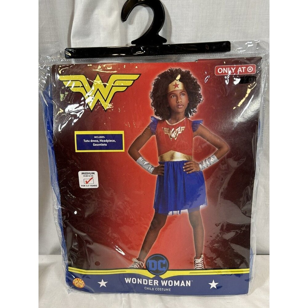 Wonder Woman Girls Halloween Costume Tutu Dress Medium 8-10 Headband Gauntlets